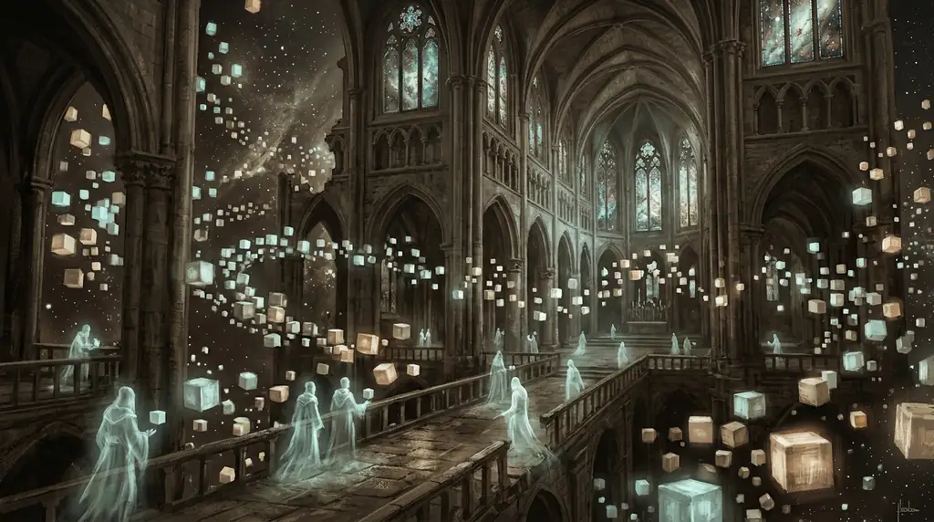 Ancient ruined architecture floating in space